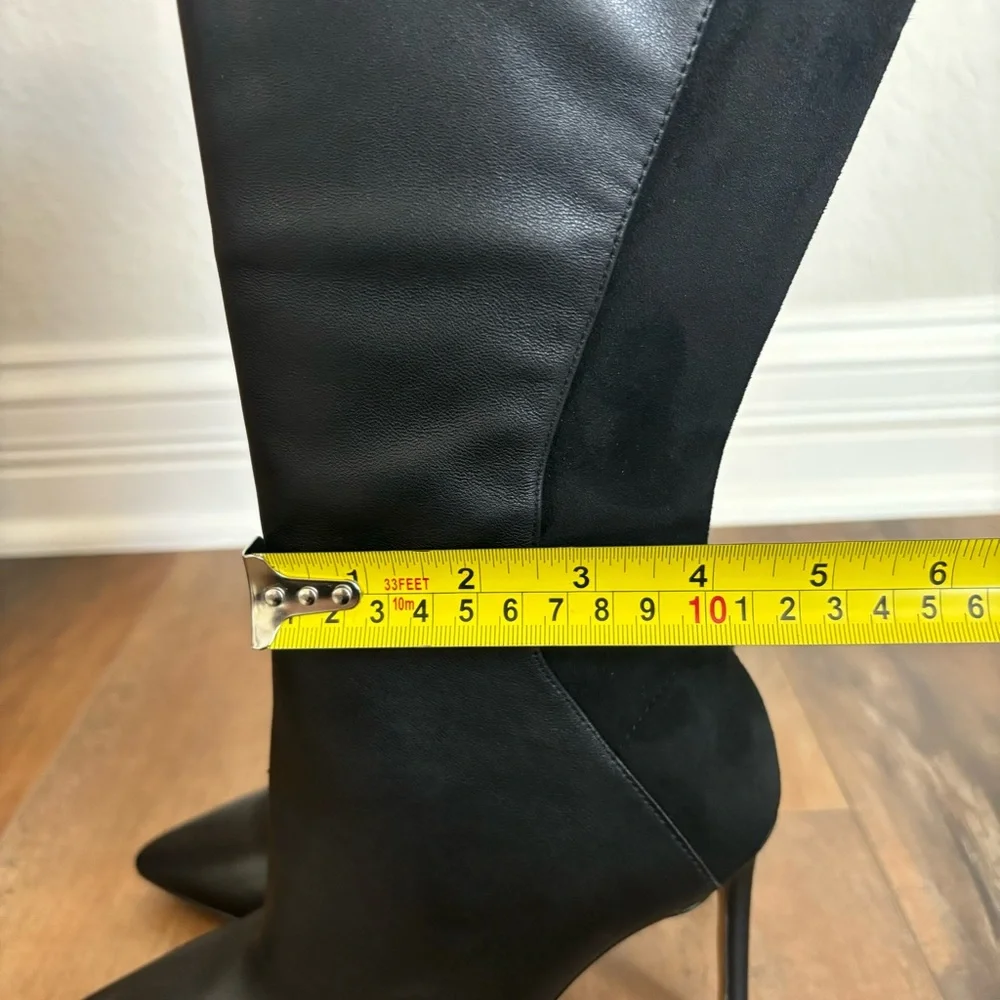 ALDO Women Size 7 Milann Pointed-Toe Tall 4” Stiletto Heel Black Leather Boots - Picture 9 of 12